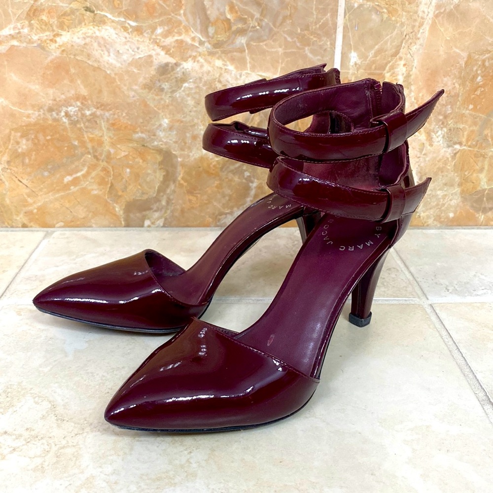 Marc Jacobs Burgundy Leather Strappy Pumps